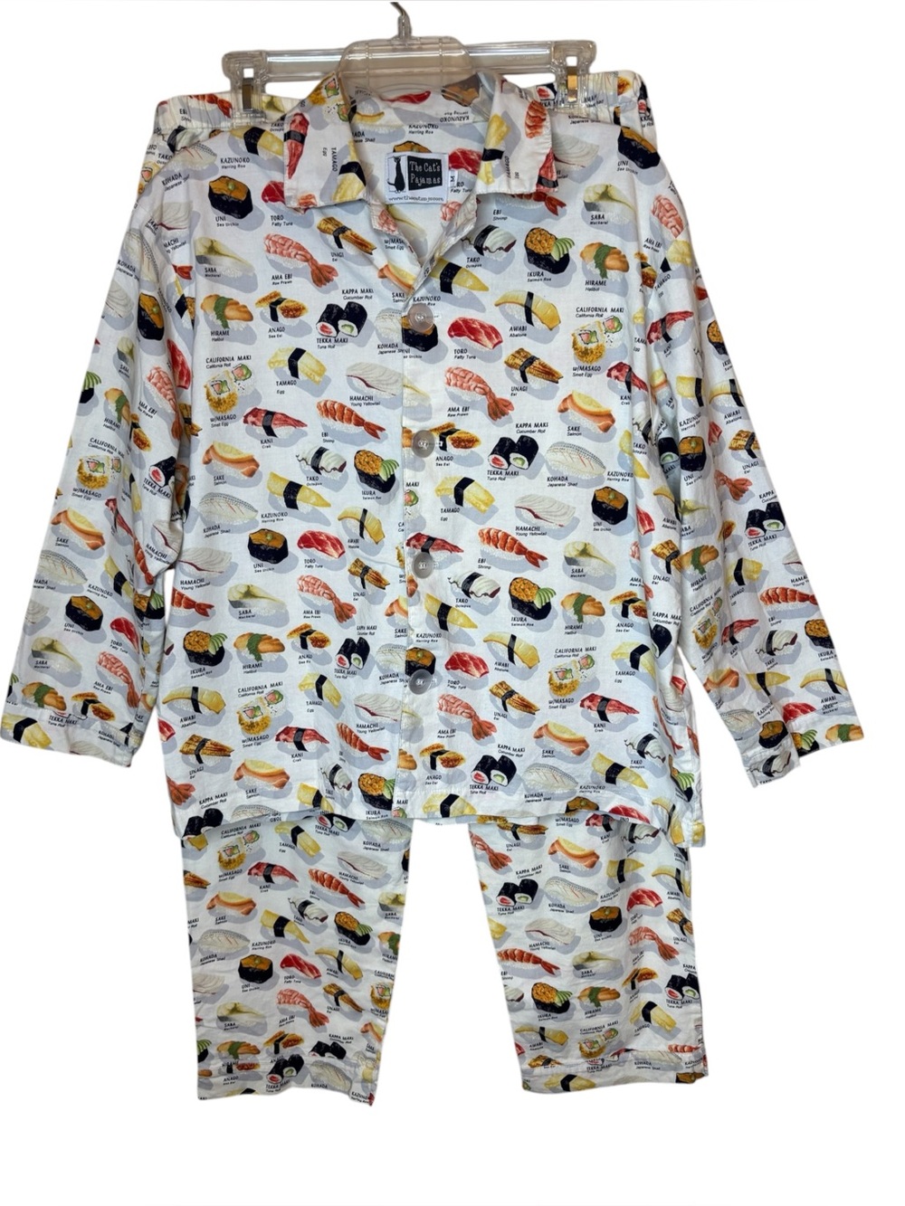 Vintage The Cat’s Pajamas Sushi PJs Medium Drawstring Pants Top Cozy Lounge USA